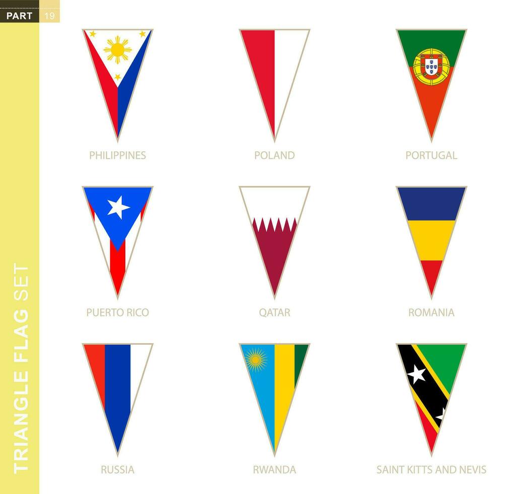Triangle flag set, stylized country flags. vector