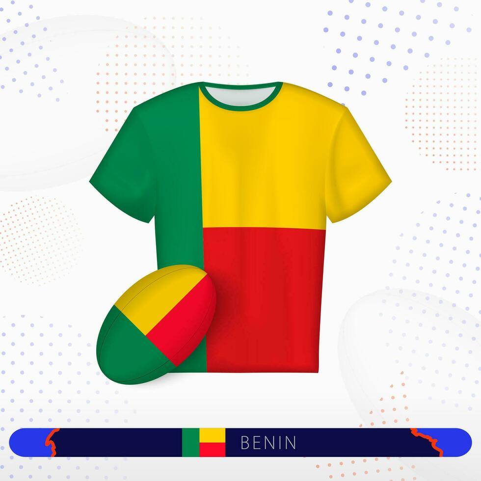 Benin rugby jersey with rugby ball of Benin on abstract sport background. vector
