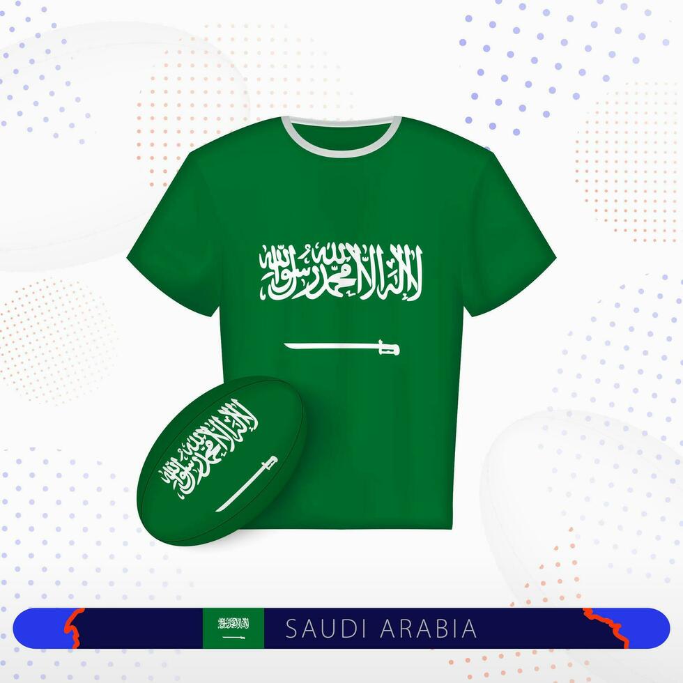 Saudi Arabia rugby jersey with rugby ball of Saudi Arabia on abstract sport background. vector