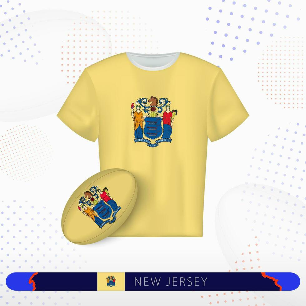New Jersey rugby jersey with rugby ball of New Jersey on abstract sport background. vector