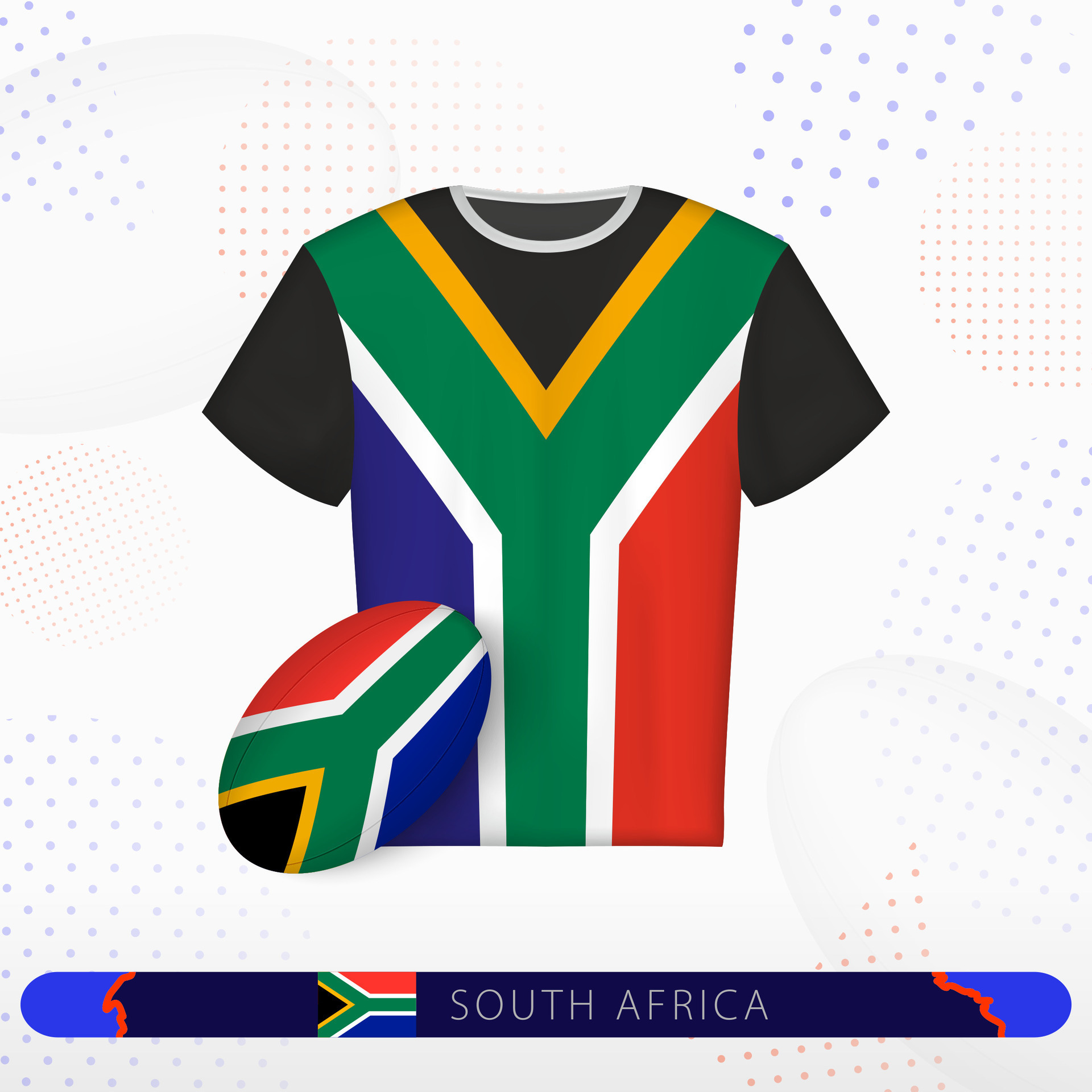 South Africa rugby jersey with rugby ball of South Africa on abstract