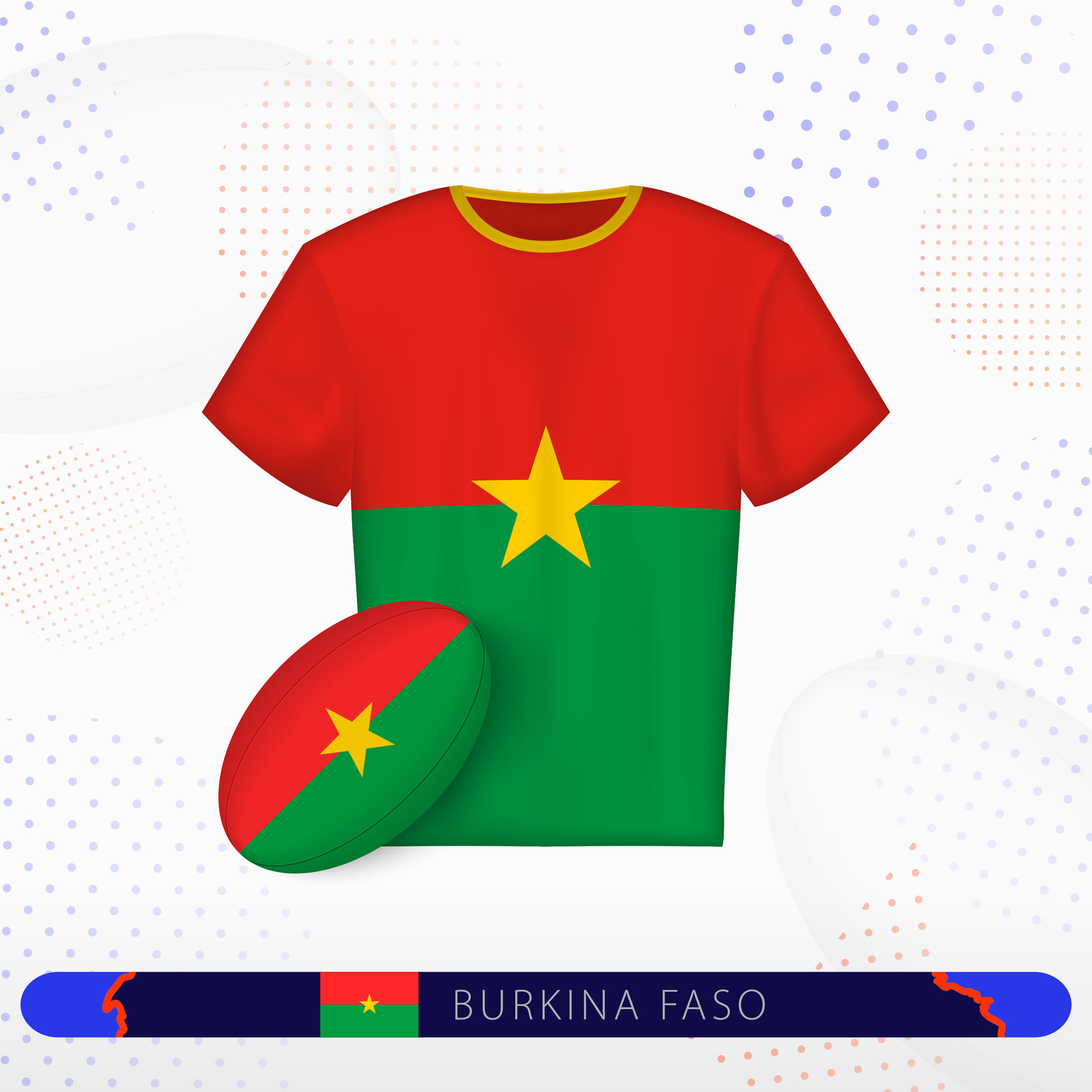 Burkina Faso rugby jersey with rugby ball of Burkina Faso on abstract