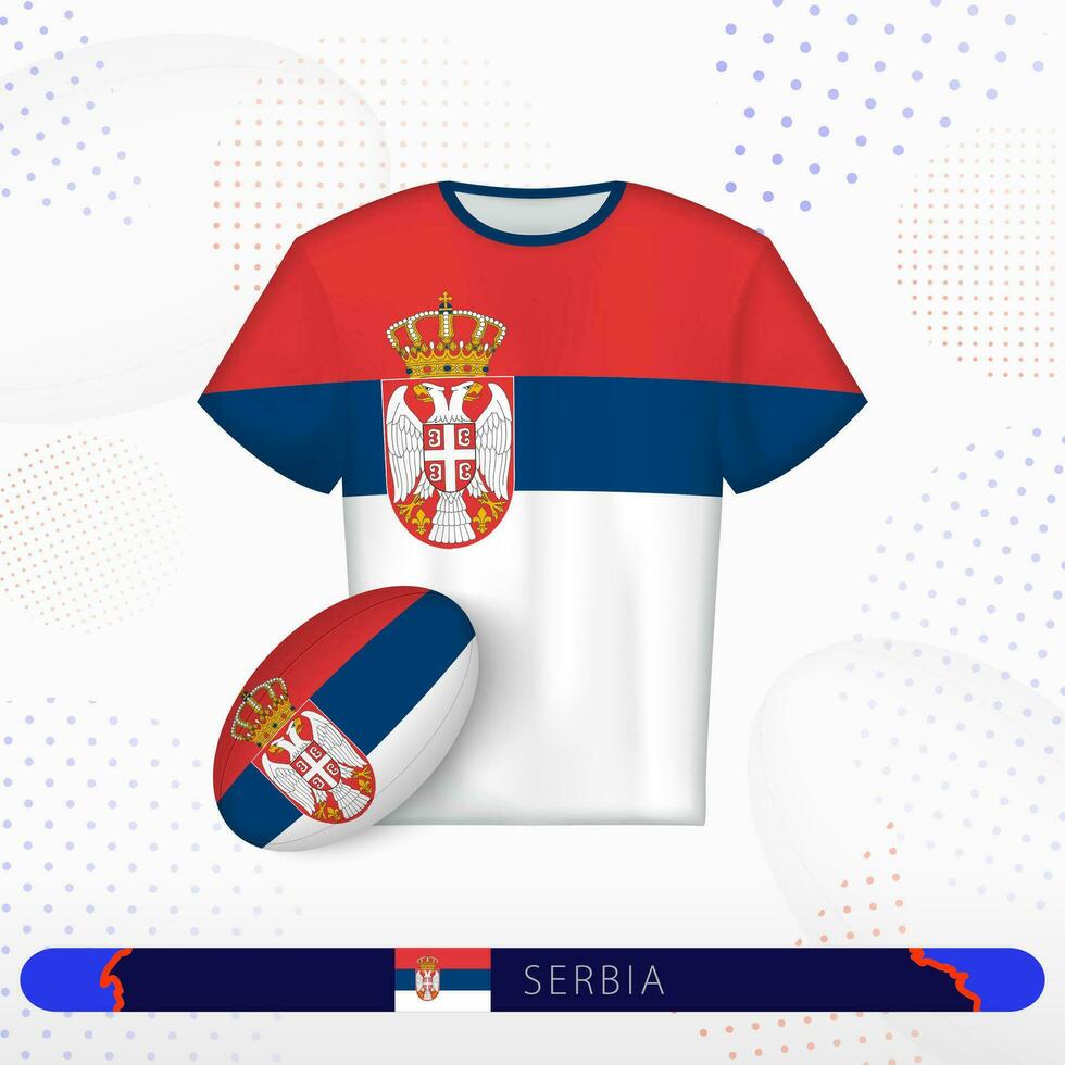Serbia rugby jersey with rugby ball of Serbia on abstract sport background. vector