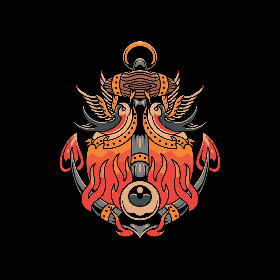 flaming anchor tattoo vector design