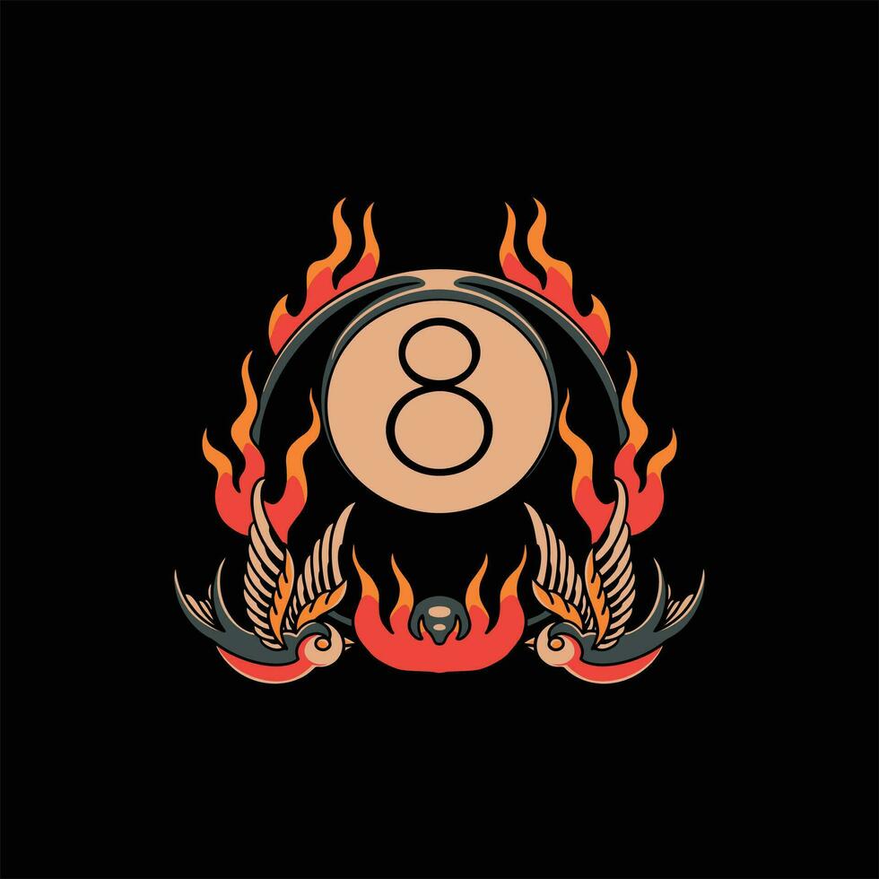 flaming eight ball tattoo vector design