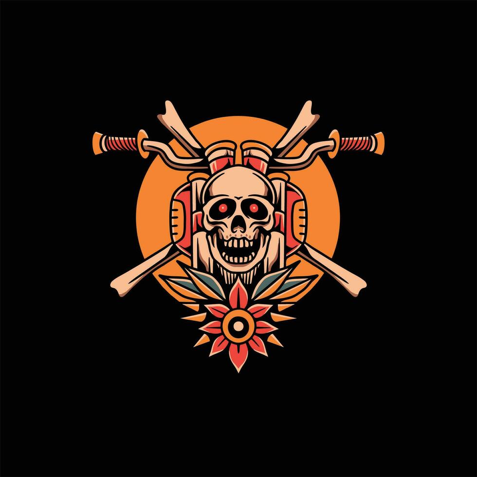 skull bike tattoo vector design