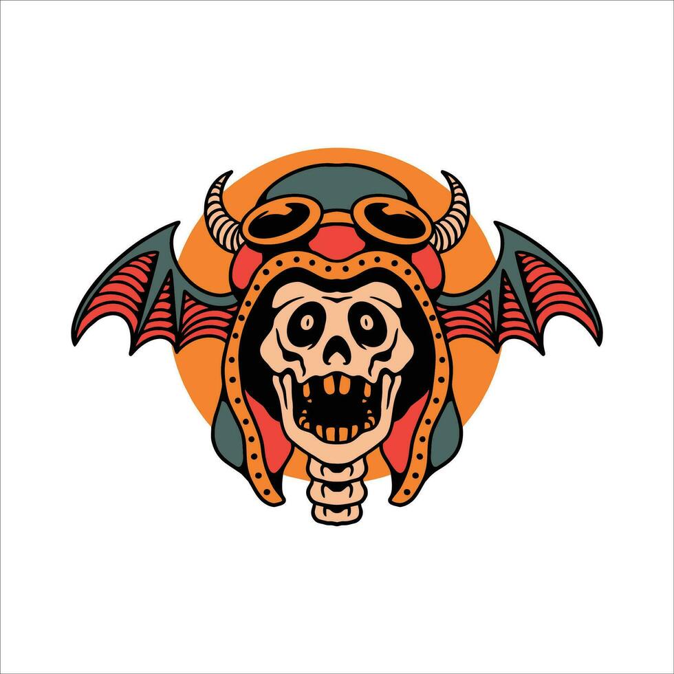 murciélago cráneo motorista tatuaje vector diseño