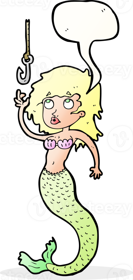 cartoon mermaid and fish hook with speech bubble png