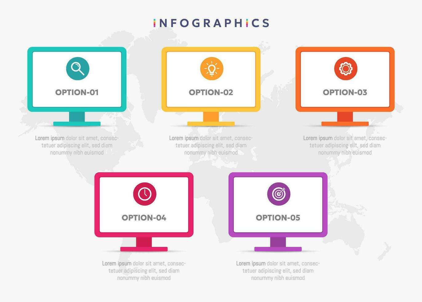 Icon business infographic with 5 steps and computer screen elements vector