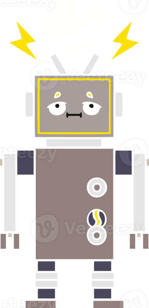 flat color retro cartoon malfunctioning robot png