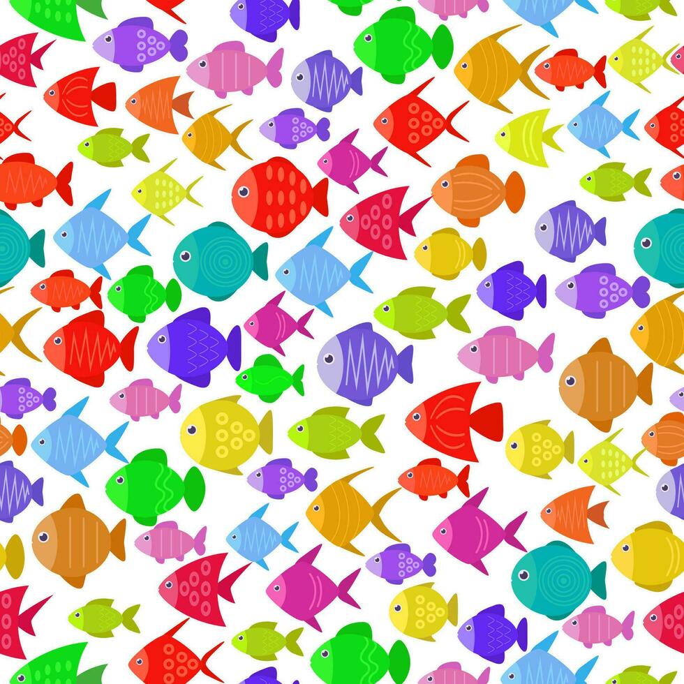 Colorful fish seamless pattern. Underwater diving animal - tropical fish. Aquarium fishes vector illustration