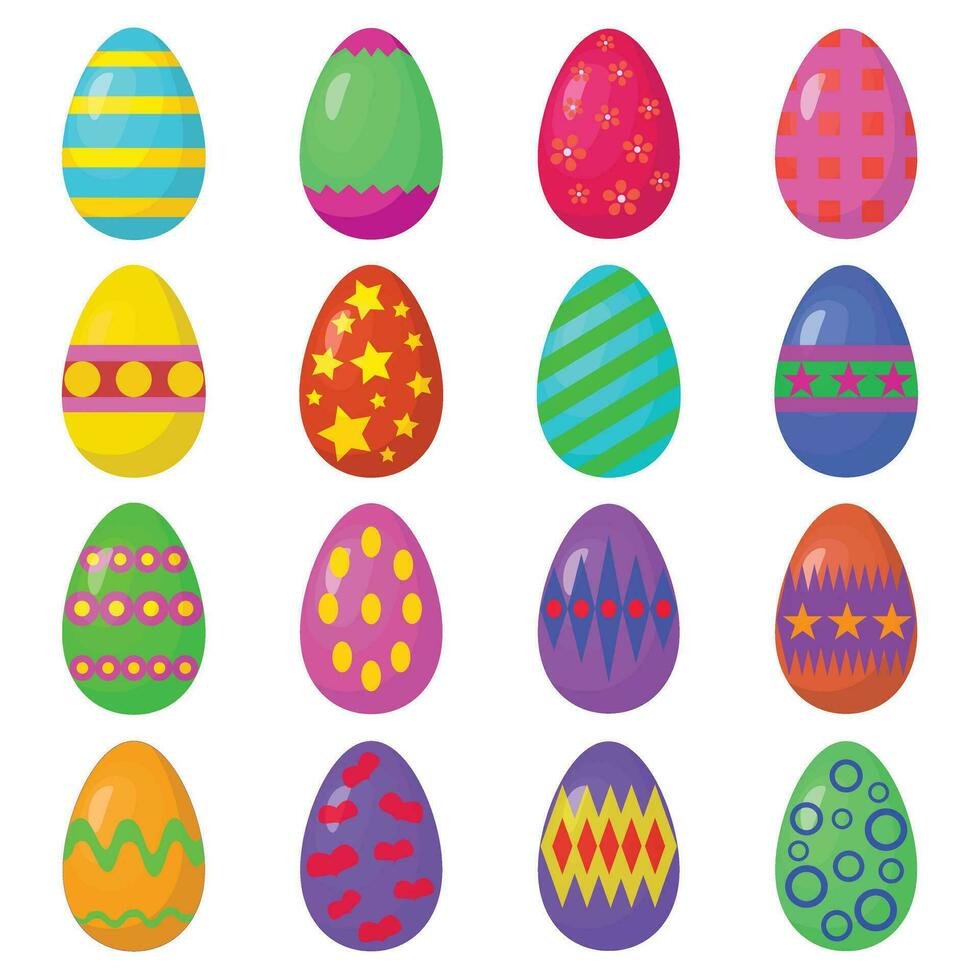 Cartoon happy easter cute colorful eggs vector set. Traditional symbol of Easter