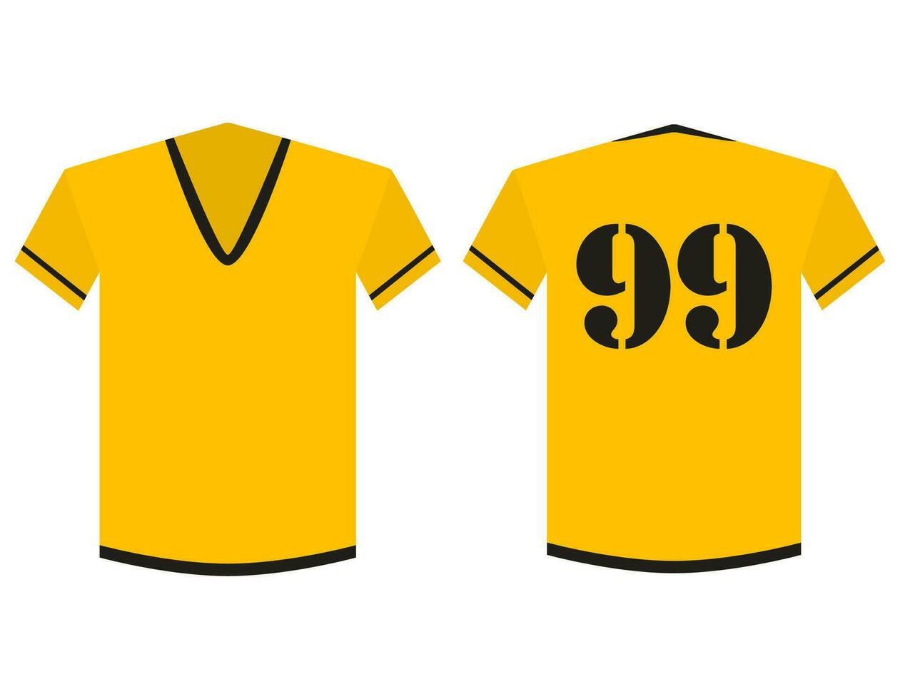 T-shirt yellow and black soccer or football template for team club isolated on white background. Front and back view soccer uniform in flat style. T-Shirt sport Design. Vector Illustration.