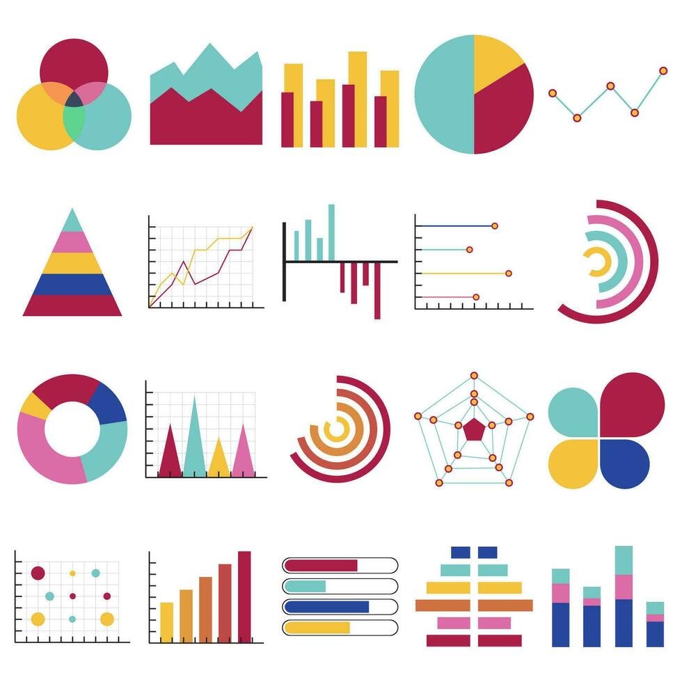 negocio datos gráficos financiero y márketing cartas mercado elementos punto bar tarta cartas diagramas y gráficos negocio infografía fluir sábana diagrama. plano íconos conjunto aislado vector ilustración.