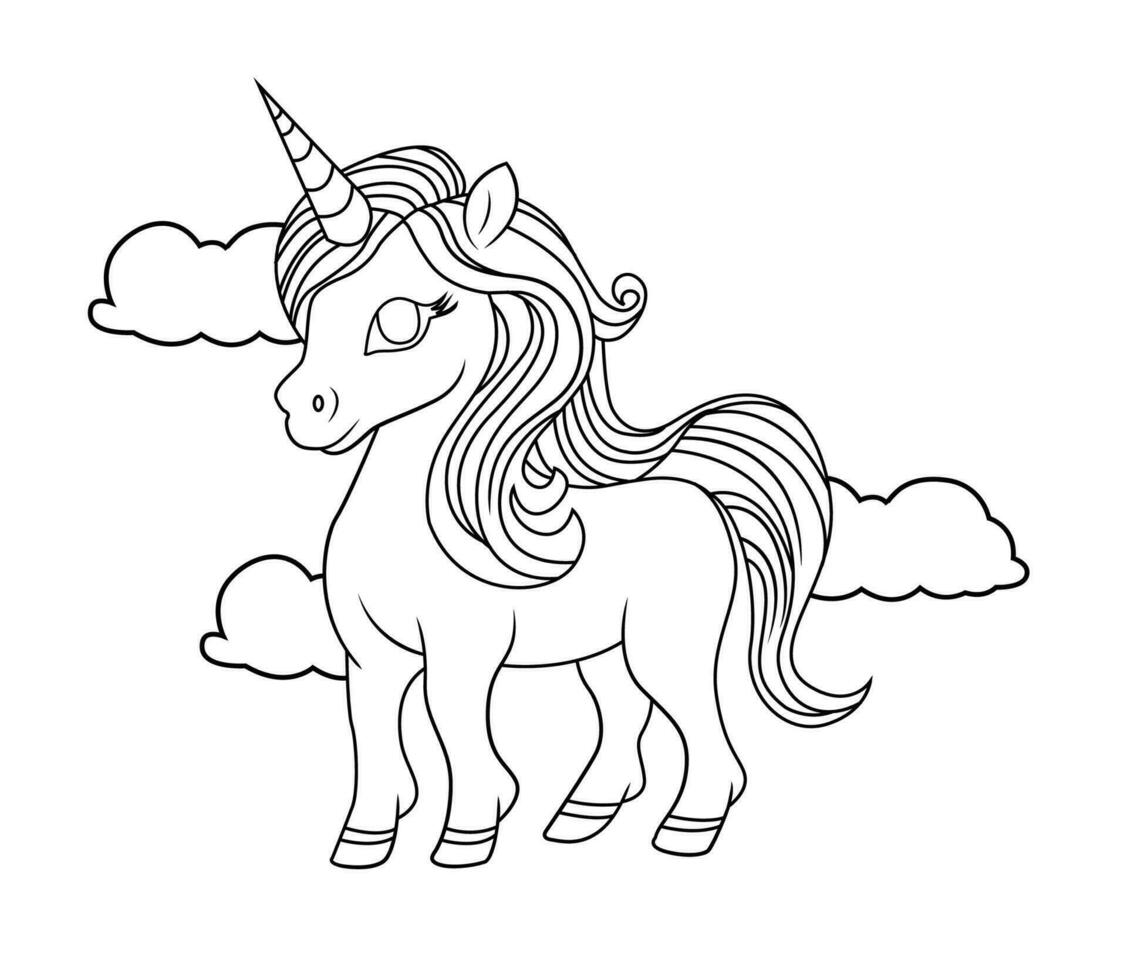 unicornio linda colorante página vector