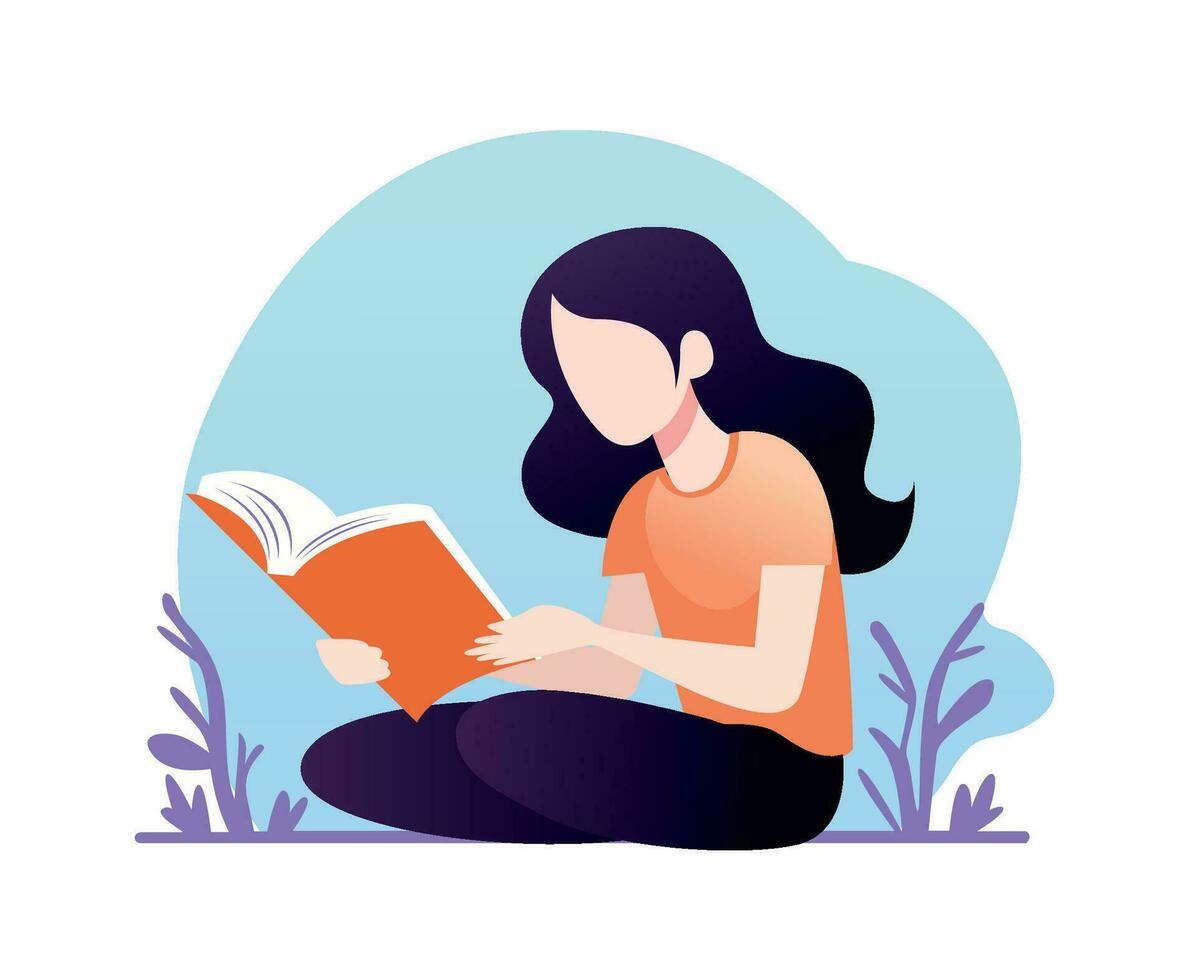 Girl reading book flat character illustration vector