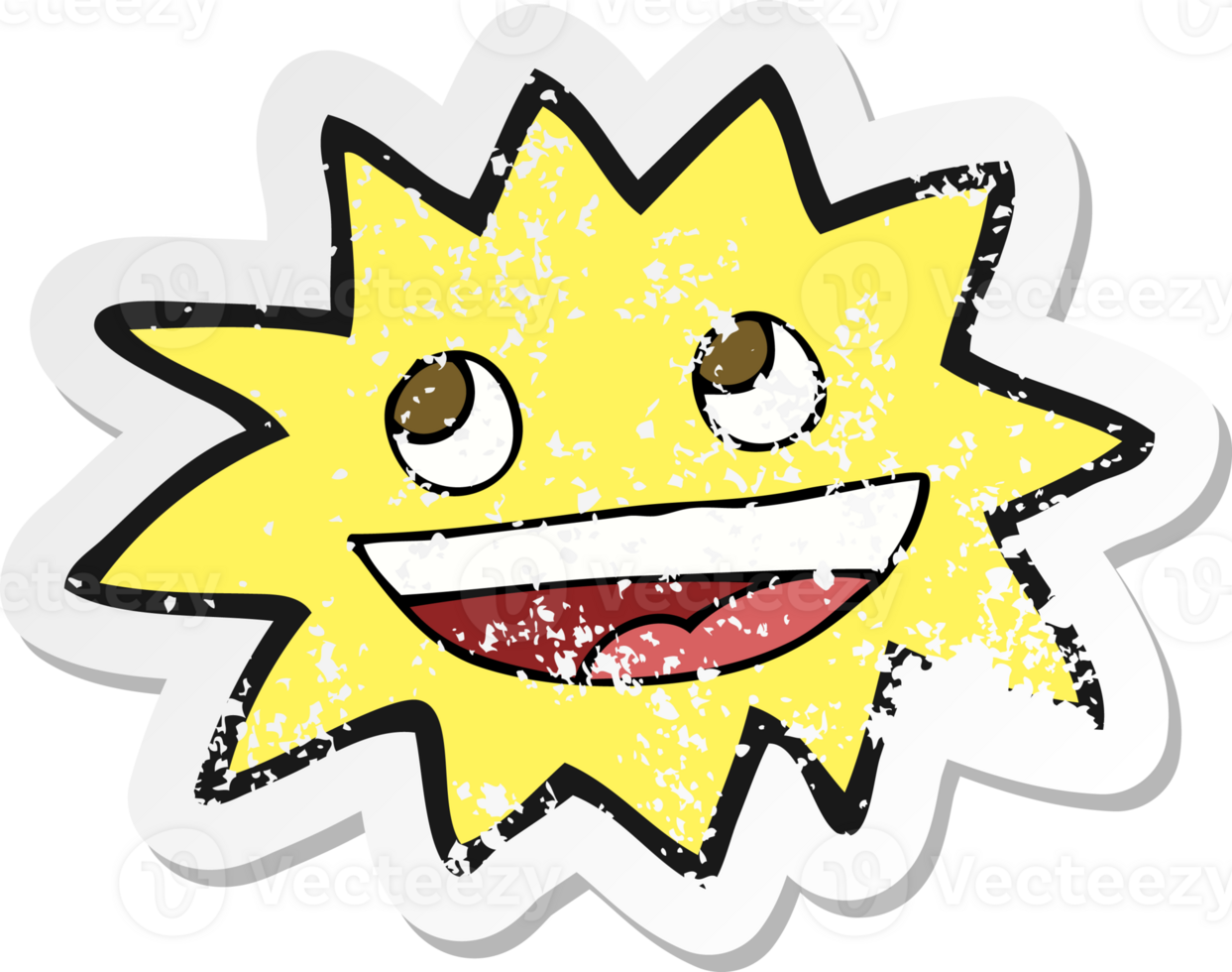 retro distressed sticker of a cartoon star with face png