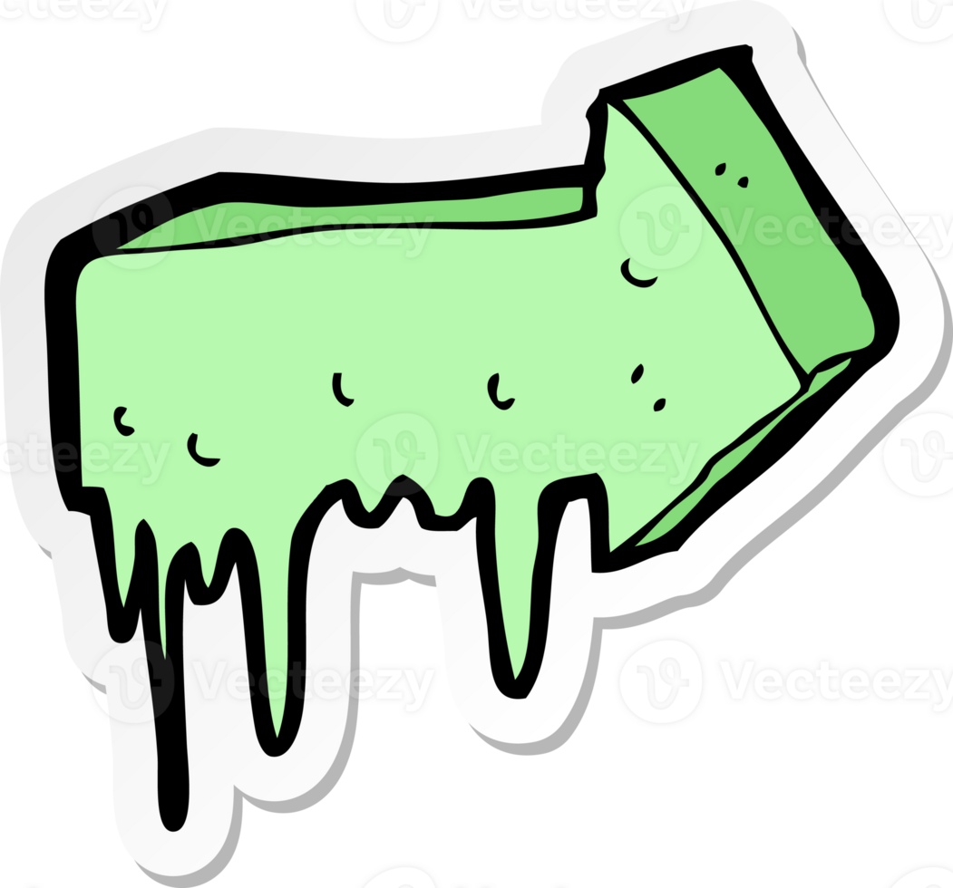 sticker of a cartoon slimy pointing arrow png