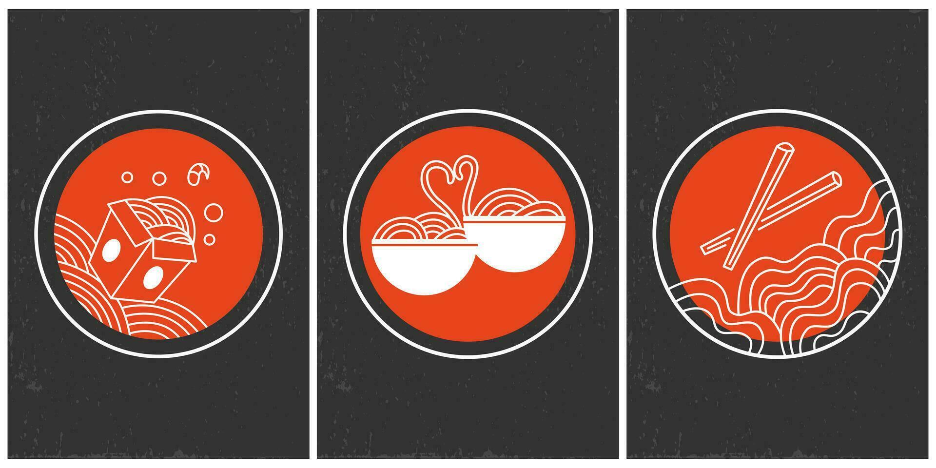 Collection of colorful posters asian food vector