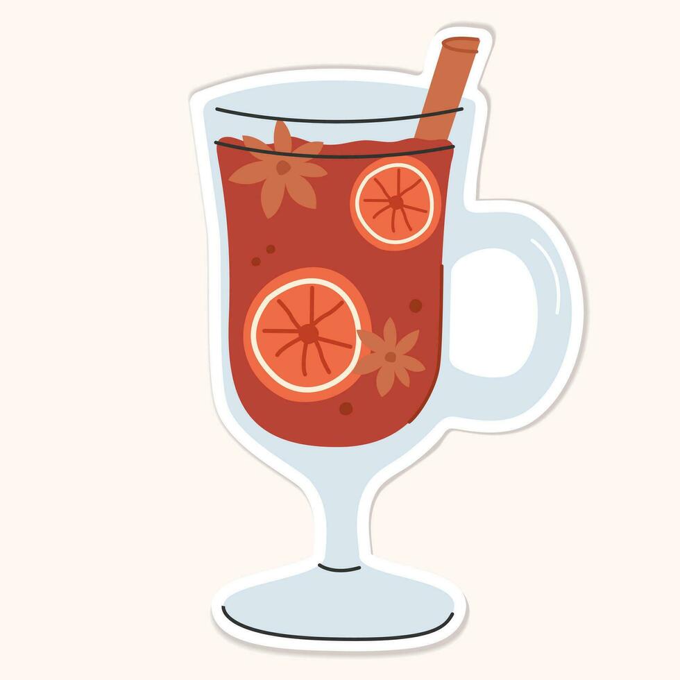 Mulled wine sticker.hot drink with spices vector