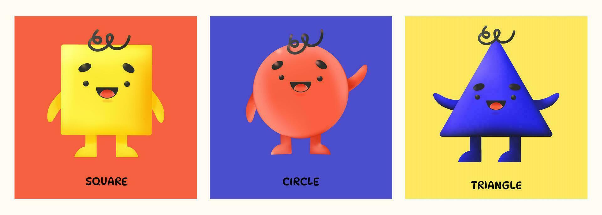 Funny 3D geometric different happy shapes vector