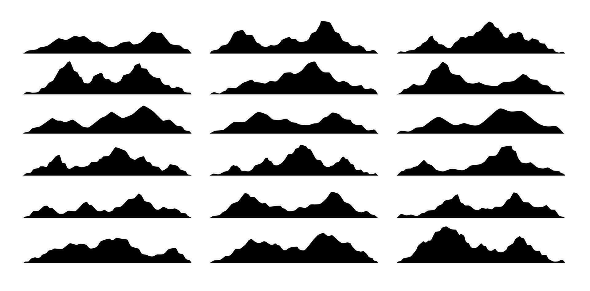 Black mountain, hill and rock silhouettes set vector