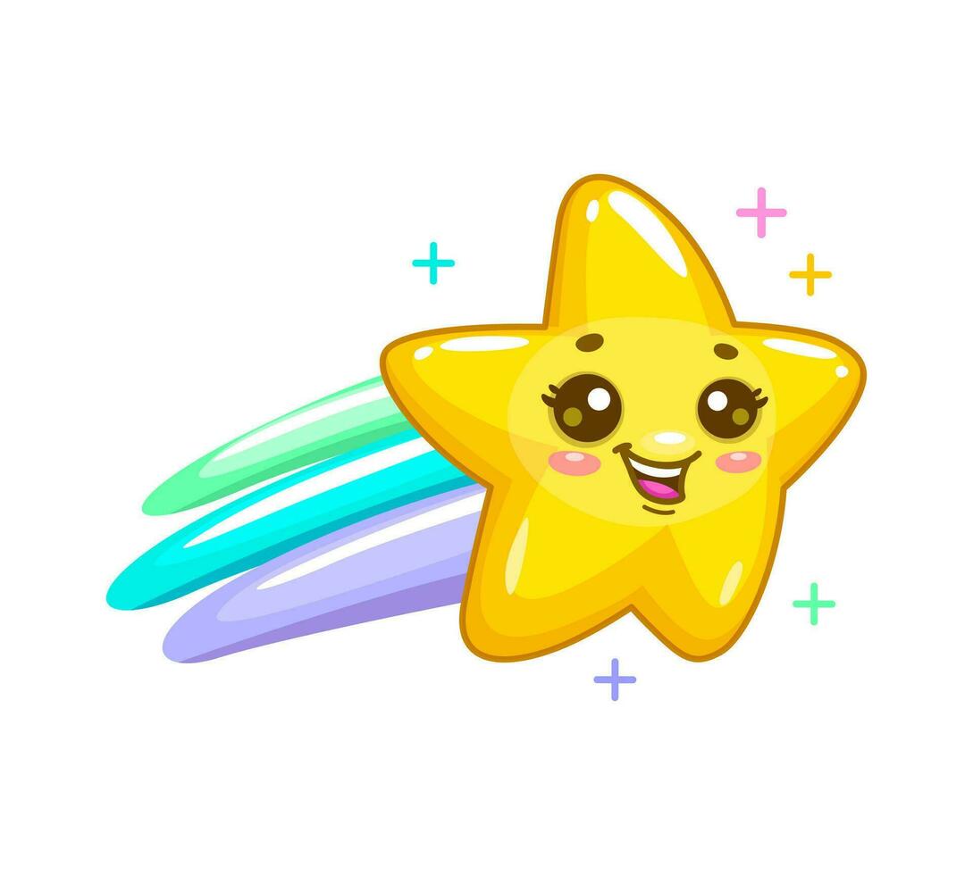 Cartoon cute kawaii star, twinkle funny character vector