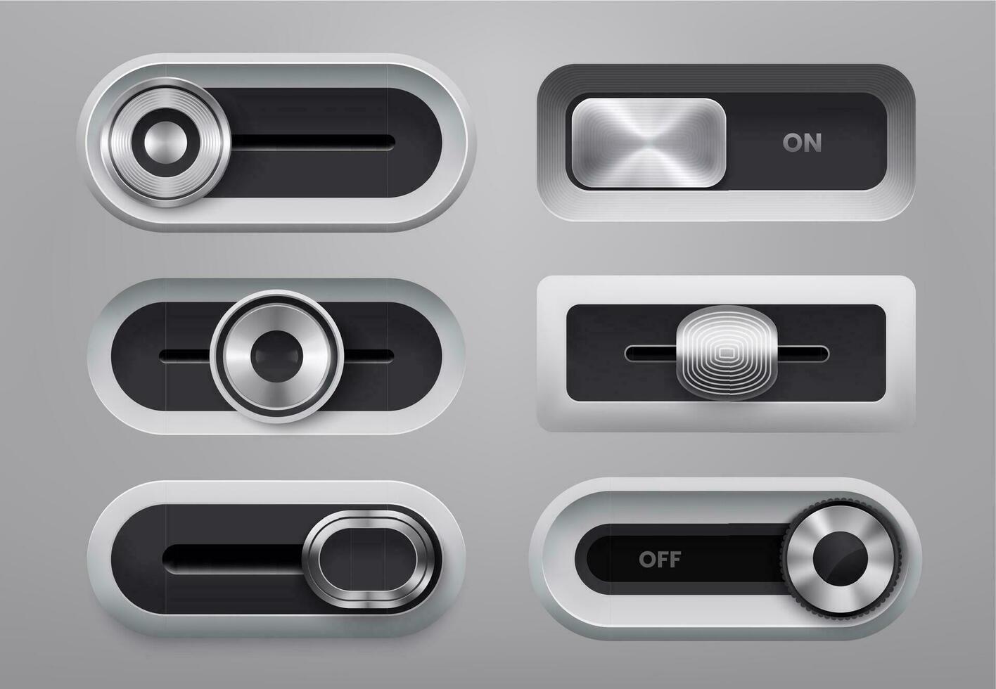 UI interface metal slider bar buttons, toggles vector
