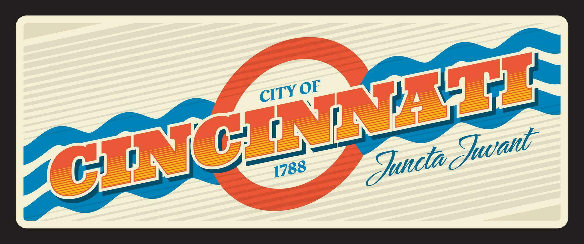 Cincinnati american city retro travel plate sign vector