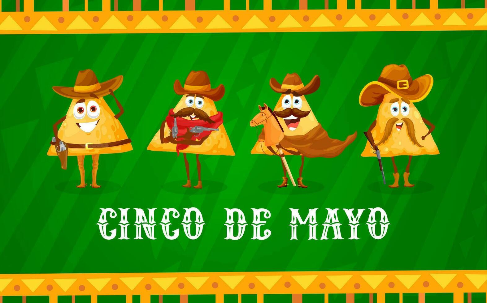 Mexican cinco de mayo banner with nachos cowboy vector