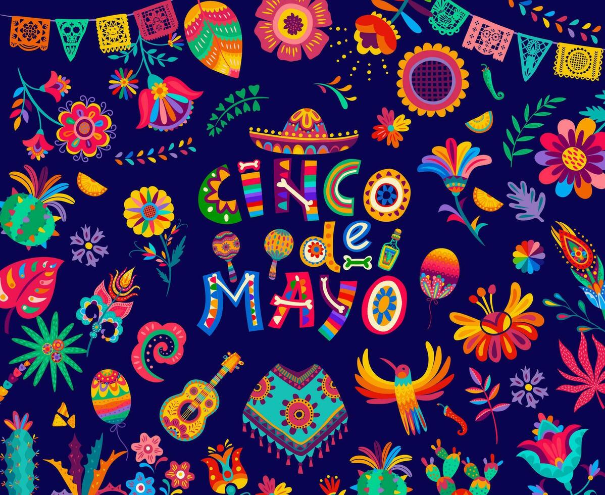 Cinco de mayo mexican holiday alebrije style flyer vector