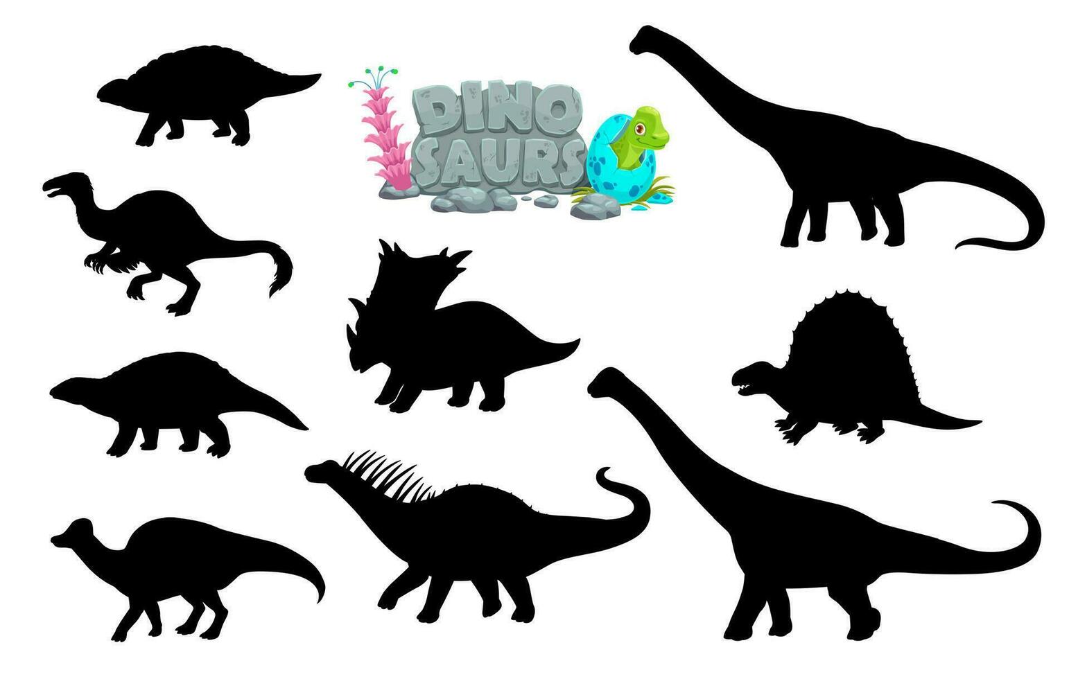 Cartoon dinosaurs comical characters silhouettes vector