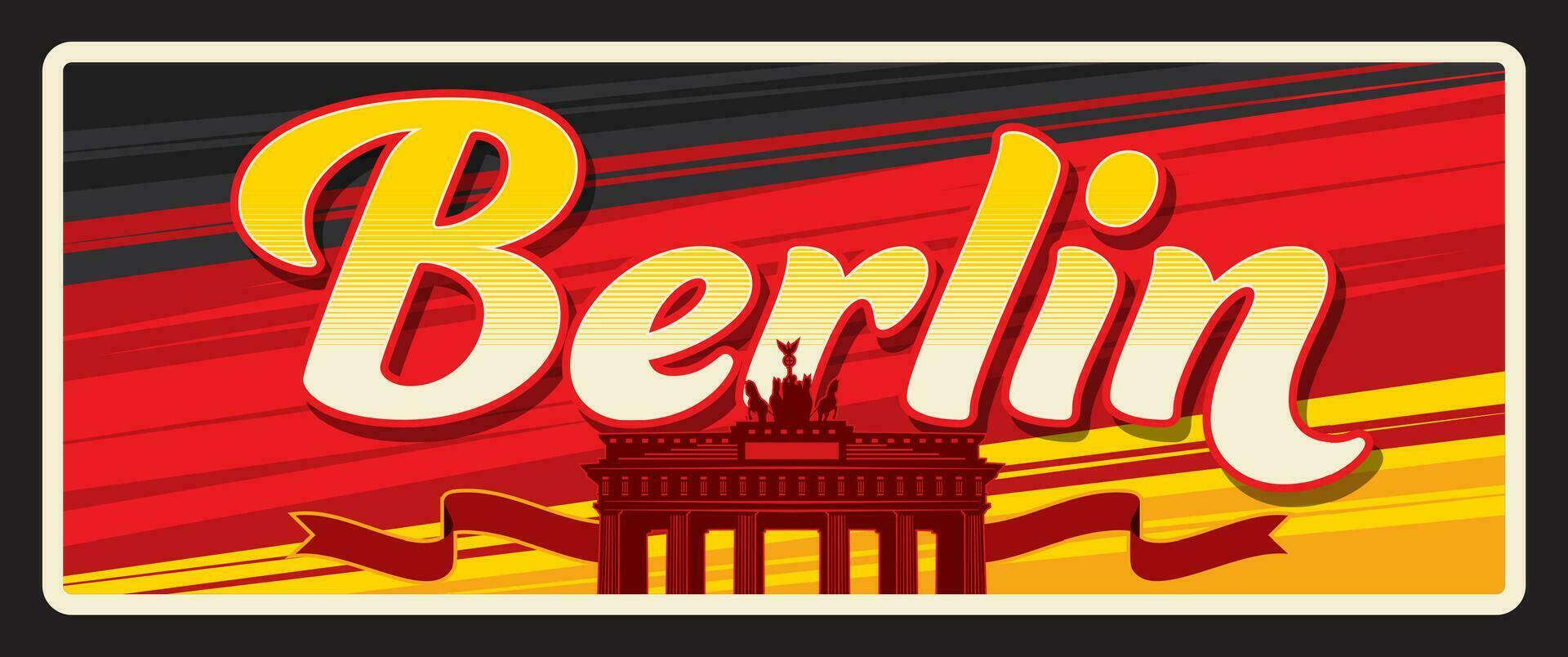 Berlin travel sticker and plate, Germany tin sign vector