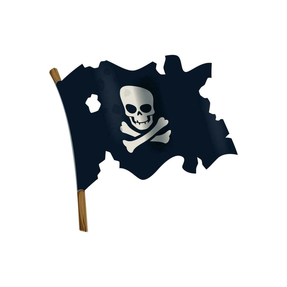 negro pirata bandera con un cráneo y tibias cruzadas vector