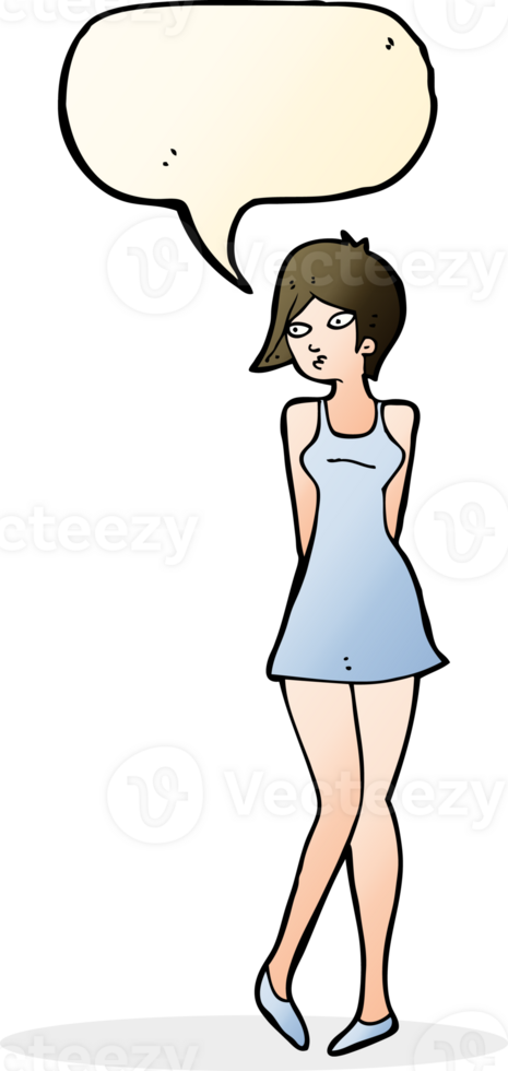 cartoon pretty woman in dress with speech bubble png