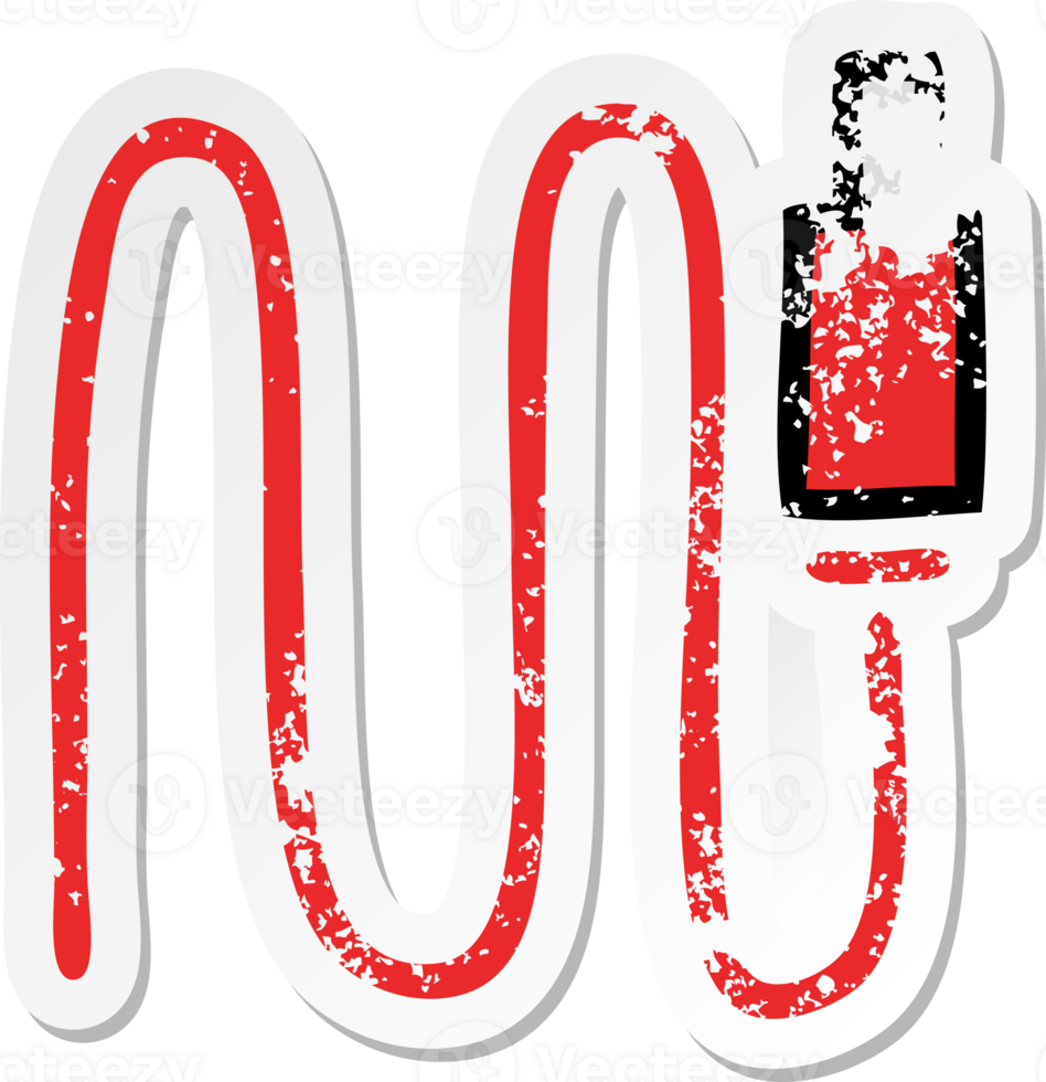 distressed sticker of a cute cartoon audio plug png