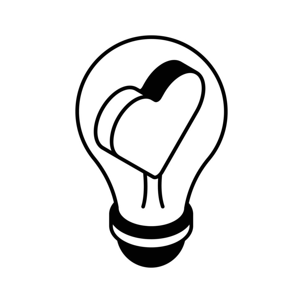 Heart inside light bulb showing concept icon of romantic idea, valentine day bulb vector design