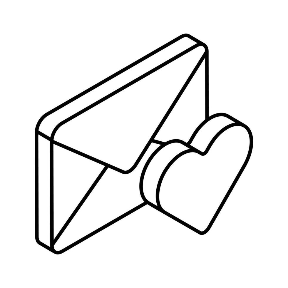 Heart symbol inside letter envelope concept isometric icon of love letter vector