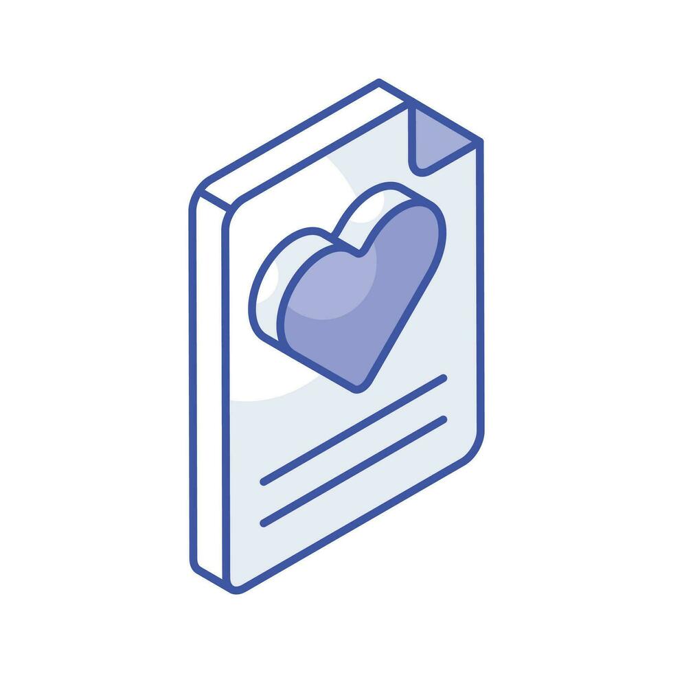 Heart symbol on page depicting flat concept icon of love letter, romantic communication vector