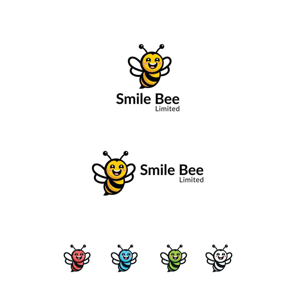 sonrisa abeja limitado logo variaciones en múltiple color esquemas y diseños vector