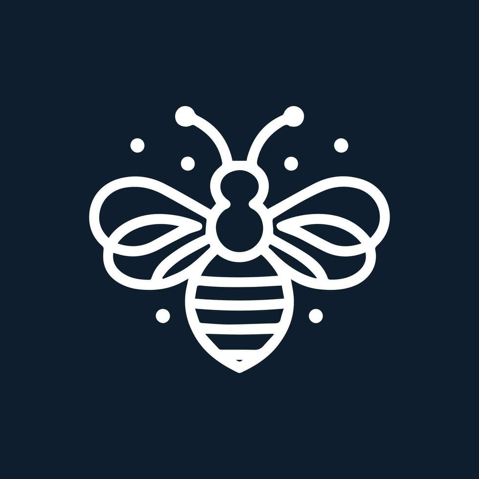 Minimalist Line Art Illustration of a Stylized Bee on a Dark Background vector