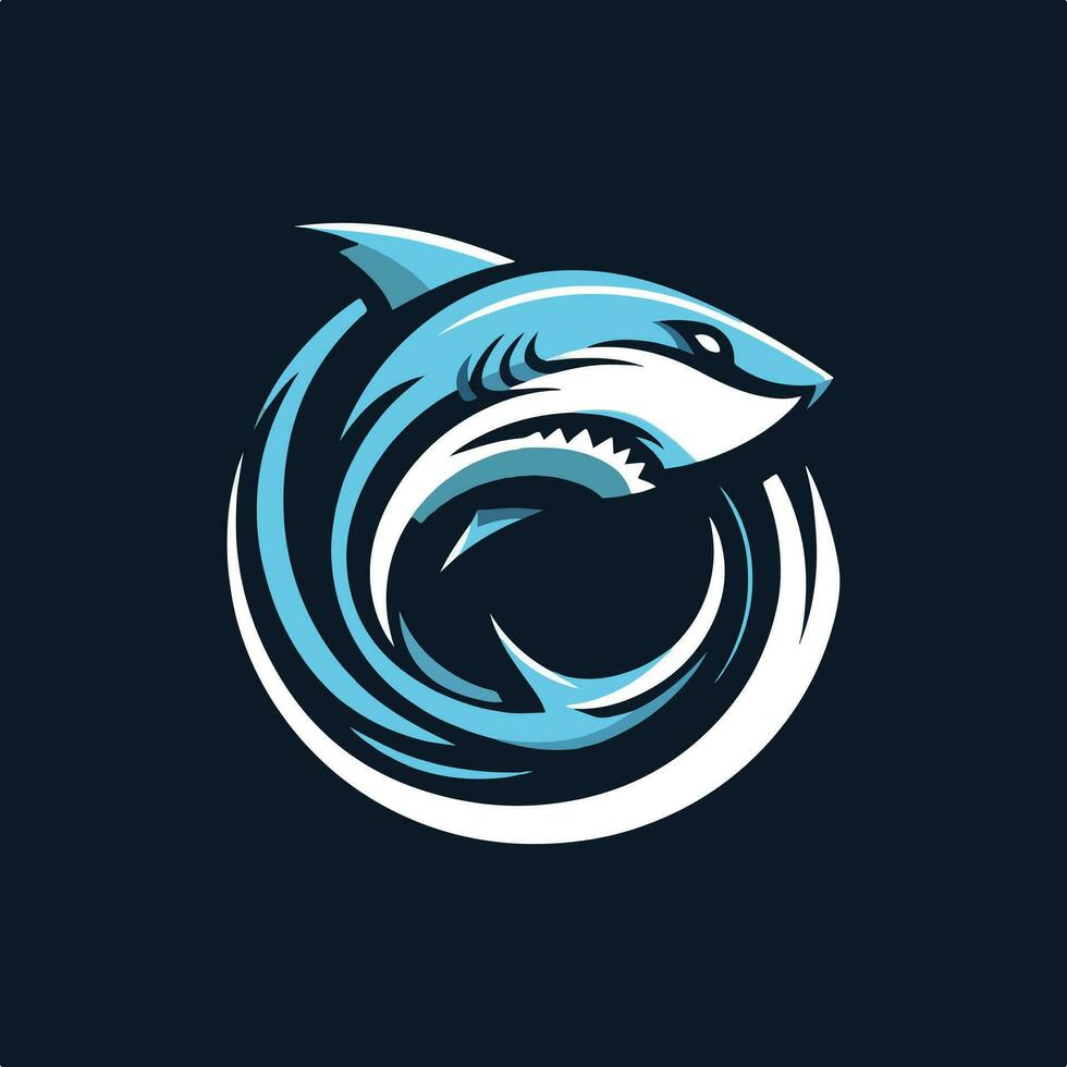 Abstract Blue Shark Logo Design Against a Dark Background vector