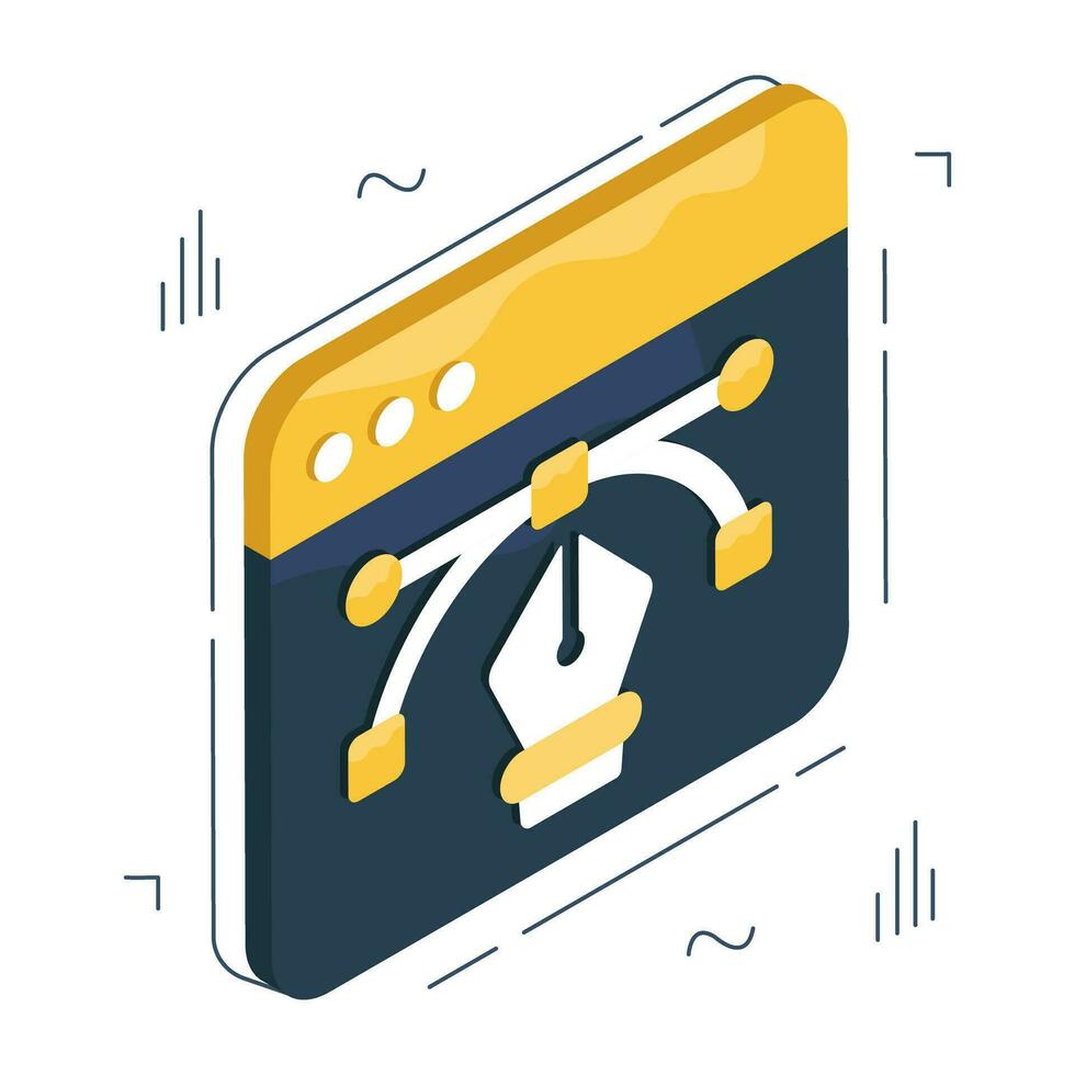 Pen with nodes on web page, bezier tool icon vector