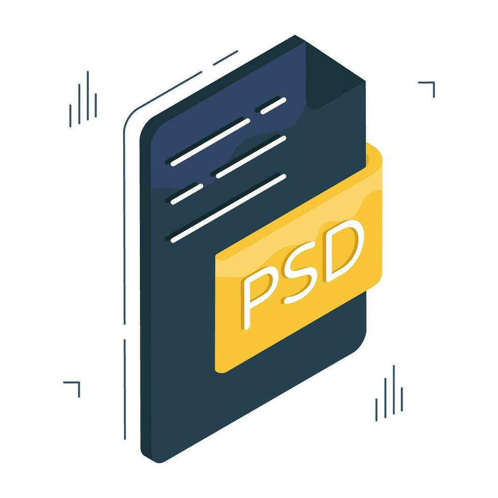 An isometric design icon of psd file vector