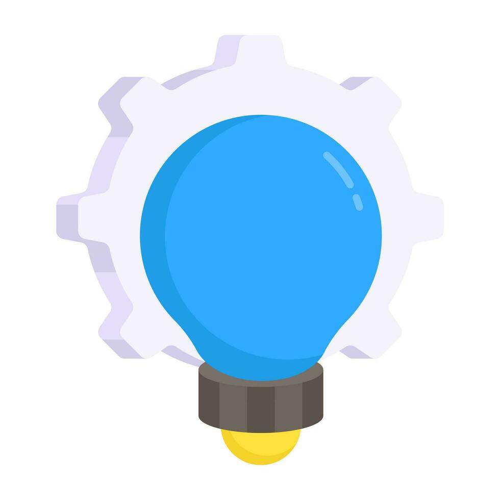 Gear with lightbulb, flat design icon of idea generation vector