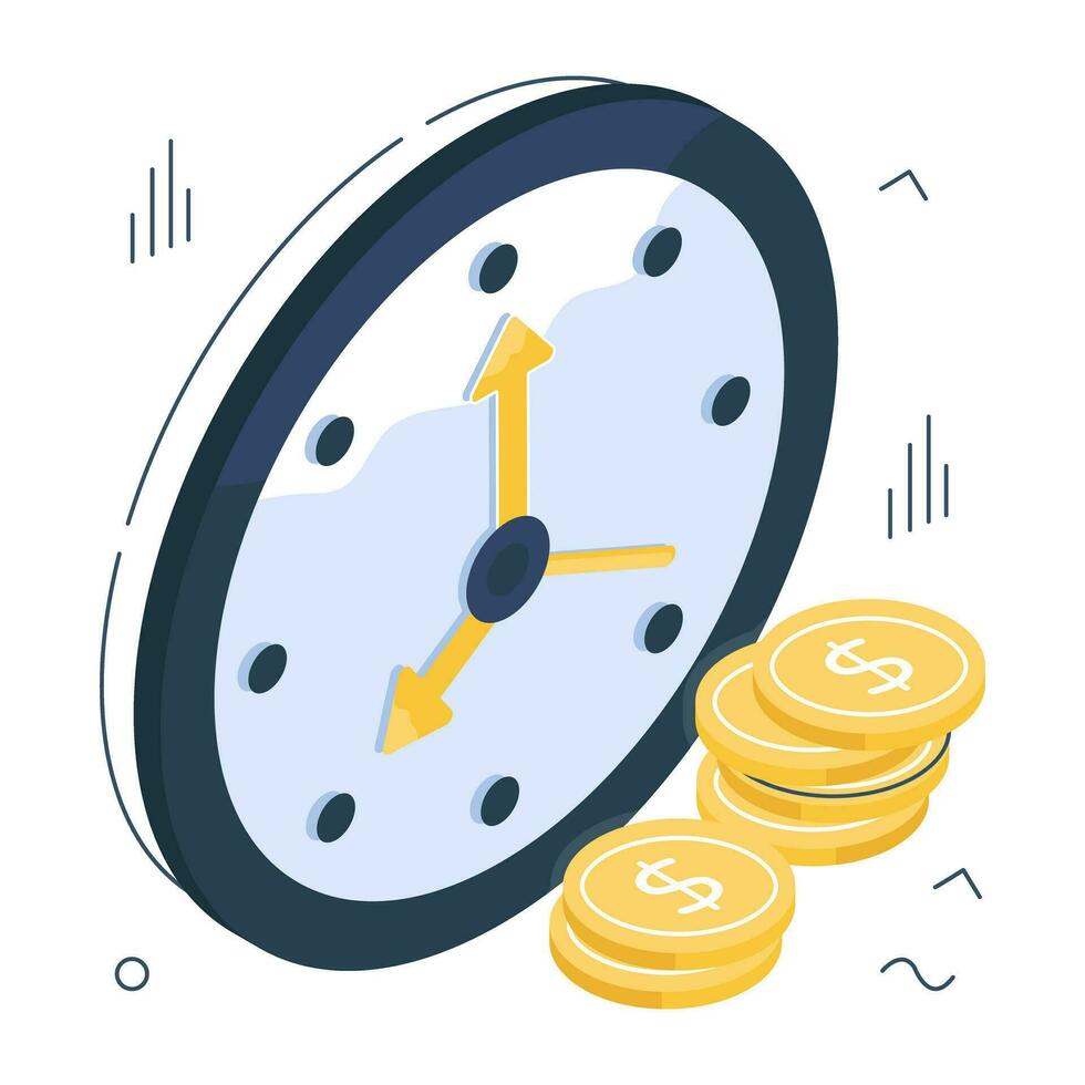 Dollar with clock, icon of time is money vector