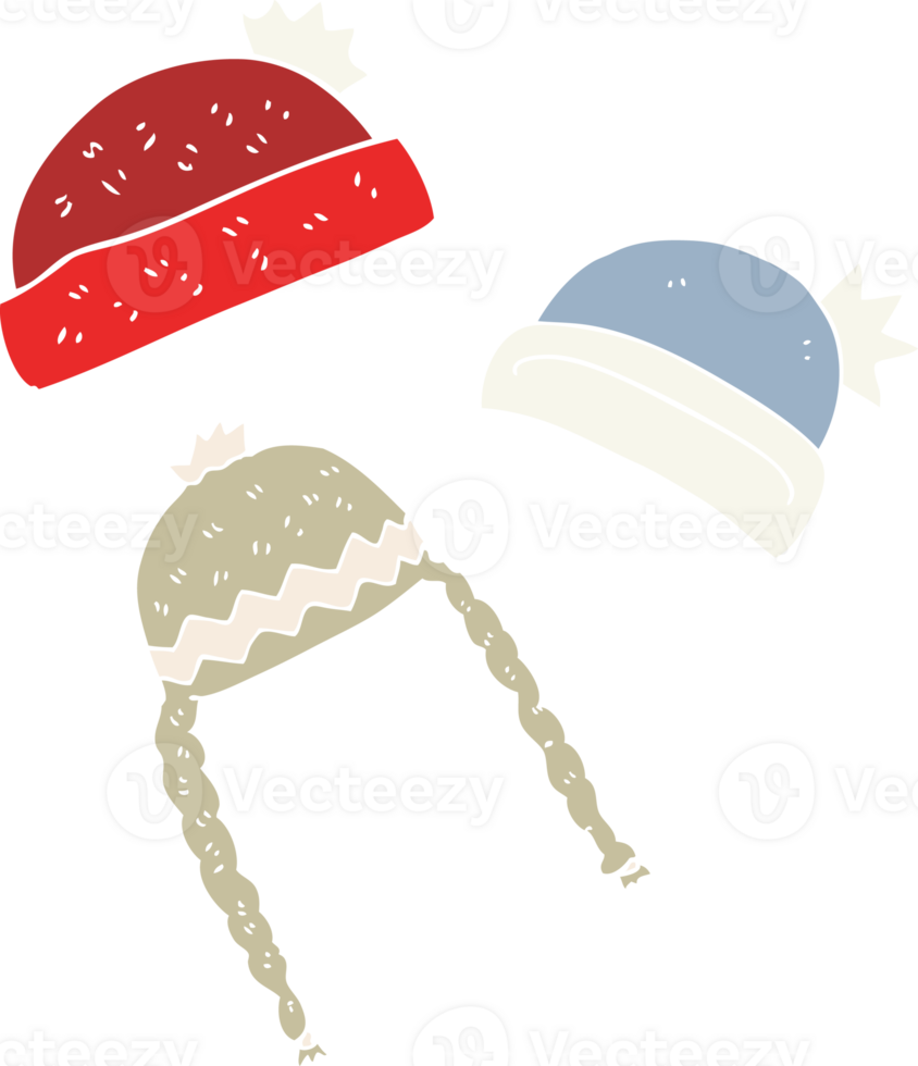 flat color illustration of a cartoon winter hats png