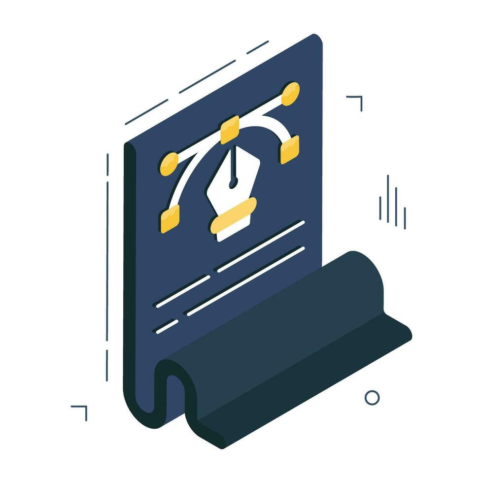 An isometric design icon of bezier file vector