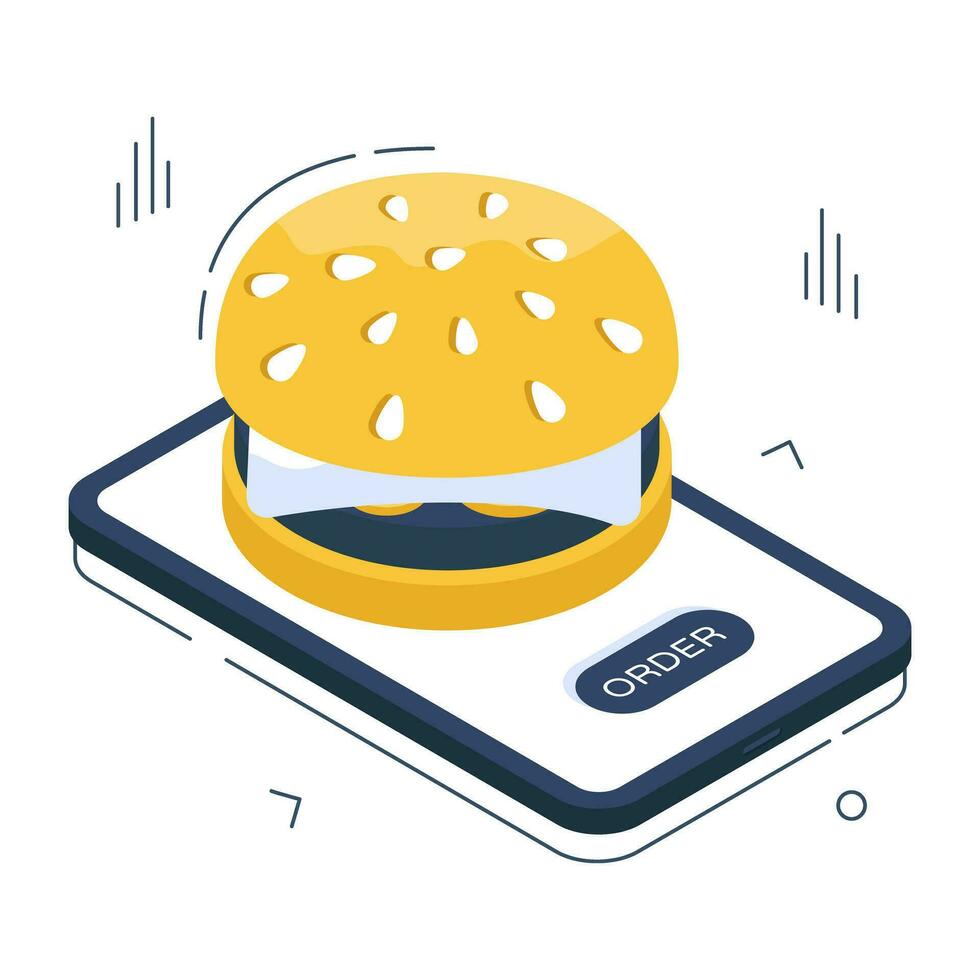 conceptual isométrica diseño icono de móvil comida orden vector