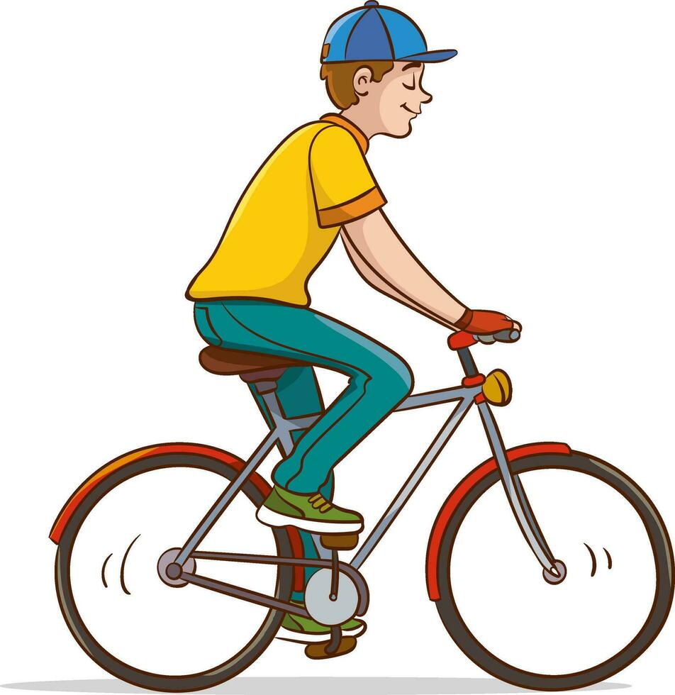 Man riding a bicycle isolated on white background. Vector illustration in cartoon style.